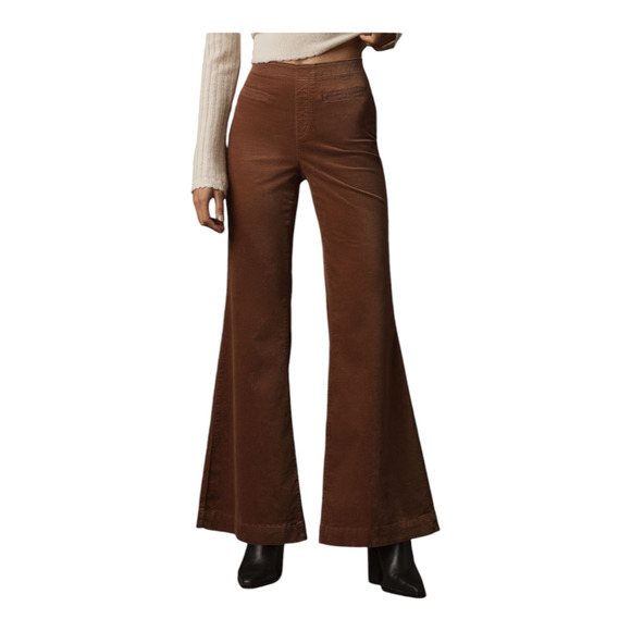 Pilcro Denim - Anthro Pilcro Velvet Pull On Mid Rise Retro Flare Jeans Fawn 32 NEW Hippie